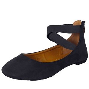 LN Classic Black Ballet Flats Elastic Crossing
